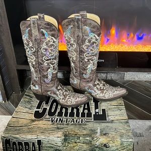 Corral Brown Sequin Boots Size 6.5